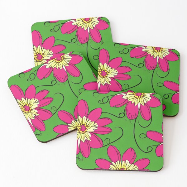 Item preview, Pink flower patterns with yellow and green background designed and sold by ArteEterno.