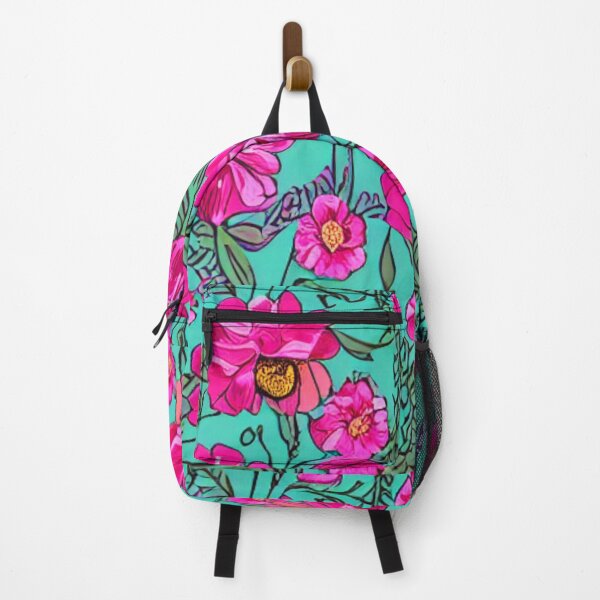 Item preview, Pink flower patterns and blue background designed and sold by ArteEterno.