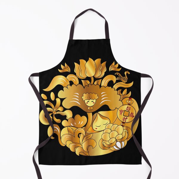 Item preview, Golden Lotus and Yuanbao, Flower Leaf and Seeds Full Print in Black designed and sold by Moyanana.