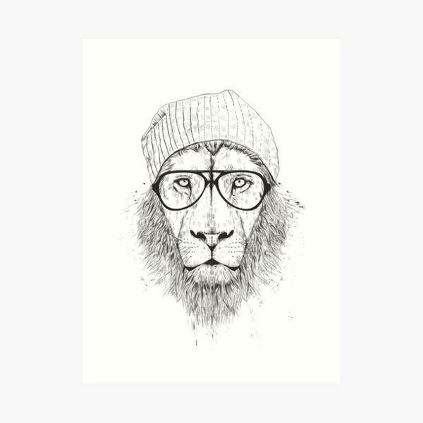 Cool lion (bw) Art Print