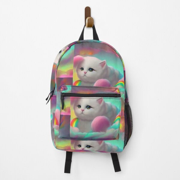 Item preview, Cute white cat in rainbow cotton candy clouds designed and sold by MagicStrawberry.