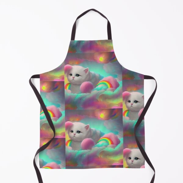 Item preview, Cute white cat in rainbow cotton candy clouds designed and sold by MagicStrawberry.