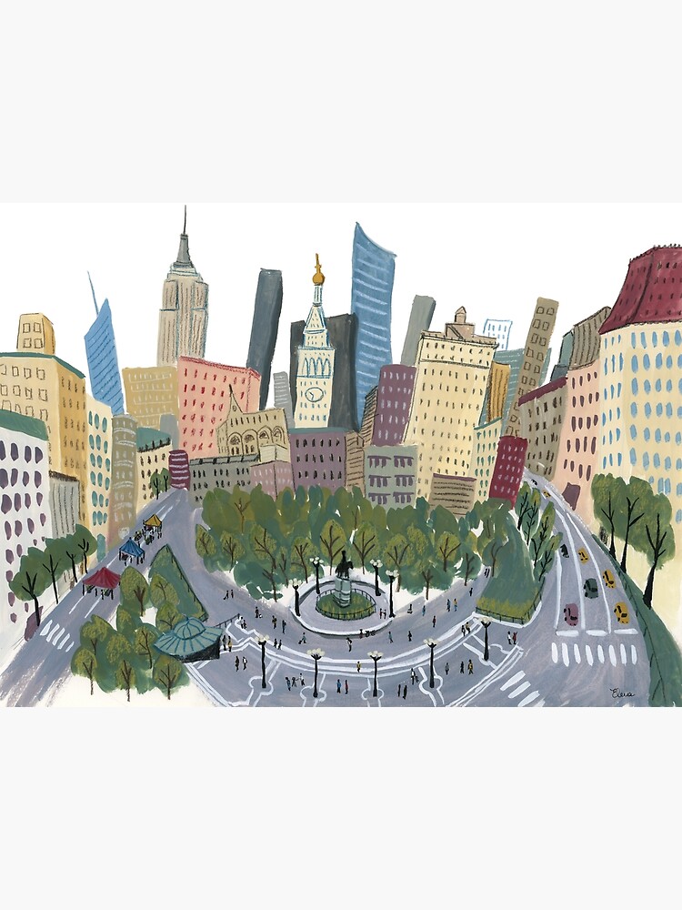 Discover Union square illustration, New York City Premium Matte Vertical Poster