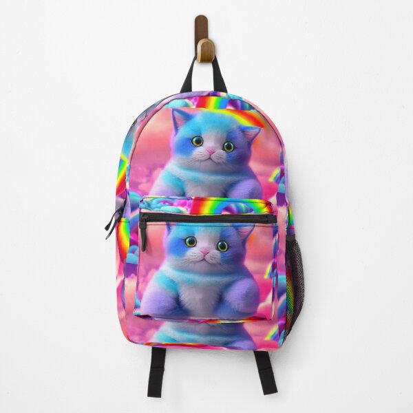 Item preview, Lavender kitten flying in the puffy cotton candy rainbow clouds designed and sold by MagicStrawberry.