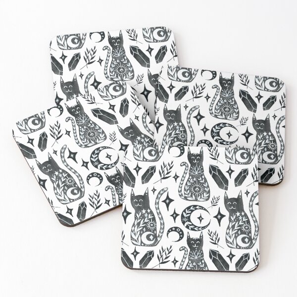 Item preview,  Mystical black cats, moons and crystals - White background designed and sold by Carrot Faery Art.