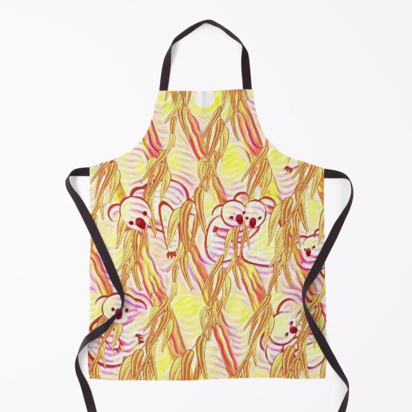 Item preview, koalas, day, forest, eucalyptus, leaves, trunks, floral print, rhombuses, red line, light, yellow, cute animals designed and sold by Maria Mihailova.