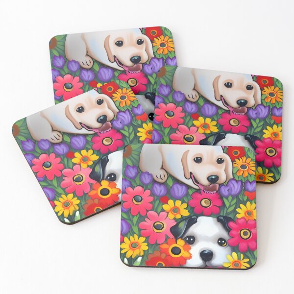 Item preview, Whimsical Cute Puppies in Field of Wildflowers Gouche Digital Painting designed and sold by Lovedogz4life.