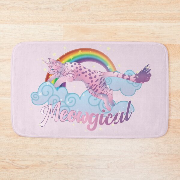 Item preview, Meowgical Pink Cat Unicorn jumping from rainbow clouds designed and sold by DoodleTrees.