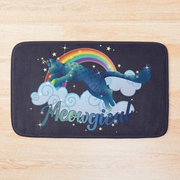 Item preview, Meowgical Blue Cat Unicorn jumping from rainbow clouds designed and sold by DoodleTrees.