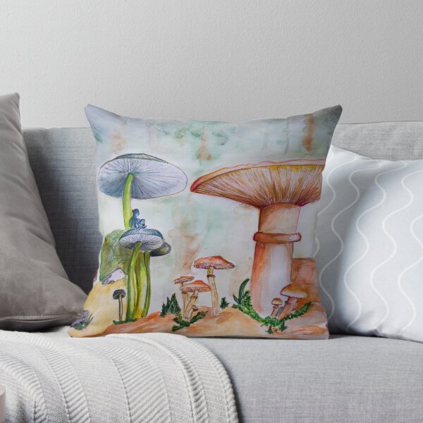 World under the shrooms Throw Pillow