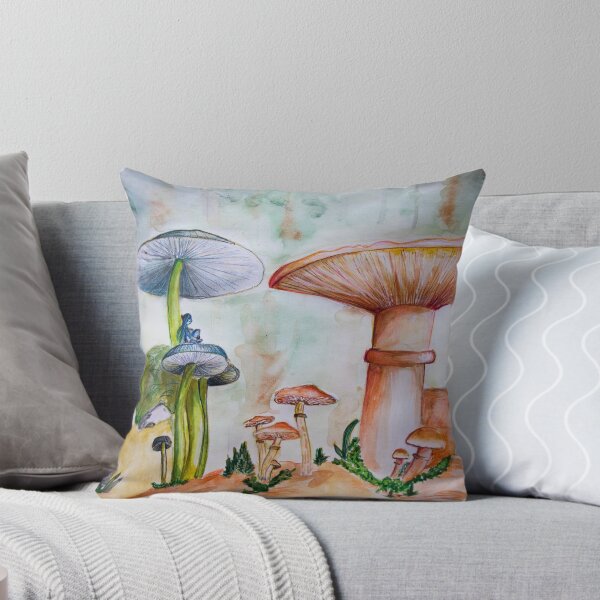 World under the shrooms Throw Pillow