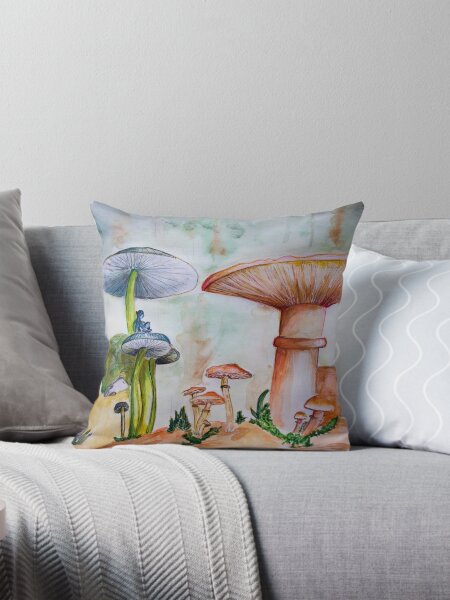 World under the shrooms Throw Pillow