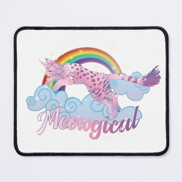 Item preview, Meowgical Pink Cat Unicorn jumping from rainbow clouds designed and sold by DoodleTrees.