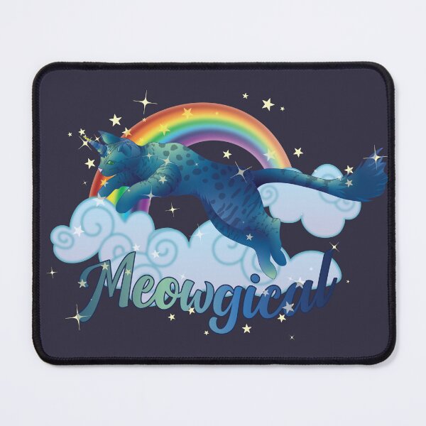 Item preview, Meowgical Blue Cat Unicorn jumping from rainbow clouds designed and sold by DoodleTrees.