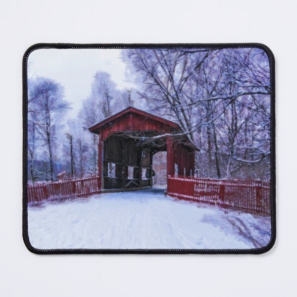 Item preview, Red Wooden Covered Bridge in Winter designed and sold by Zeph1.