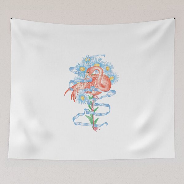 Item preview, flamingo with blue flowers designed and sold by letsgow8th.