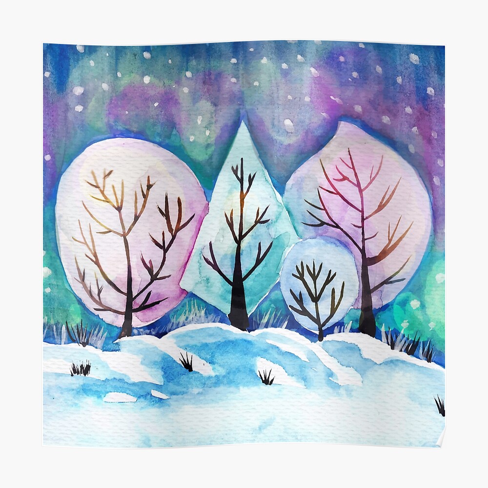 Winter Forest Painting Watercolor Winter Art Snow Art Winter Season Sticker By Earthlyindigo Redbubble
