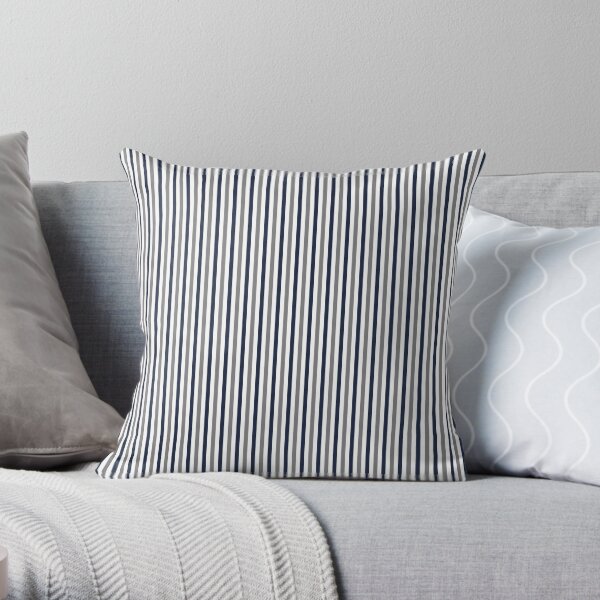 Navy White and Grey Vertical Stripes Throw Pillow