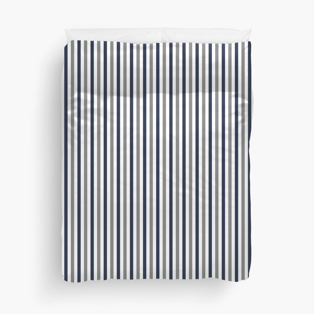Navy White and Grey Vertical Stripes Duvet Cover