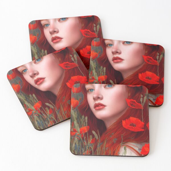 Item preview, Beautiful red head girl with poppies designed and sold by ladarkepoque.