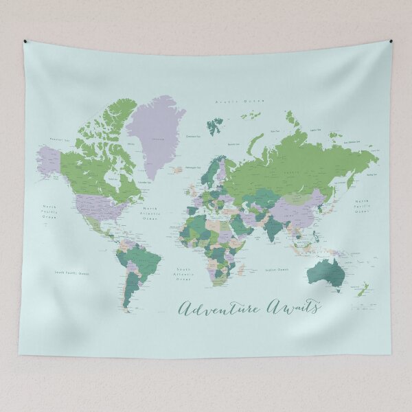 Item preview, Adventure awaits world map in green & purple designed and sold by blursbyai.