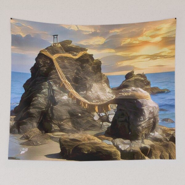 Item preview, Beautiful Meoto Iwa Married Love Rocks Japan Art Print - Cartoon designed and sold by XIX361ART.