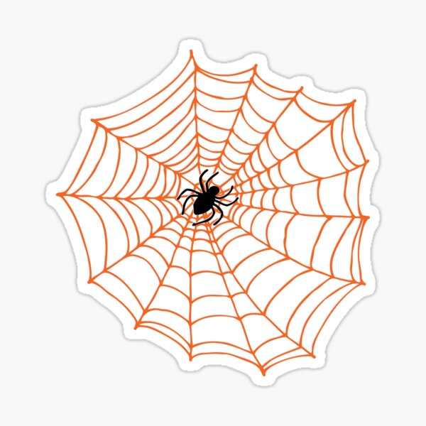 Spider Web Pattern - Black on Bright Orange - Spiderweb pattern by Cecca Designs Sticker