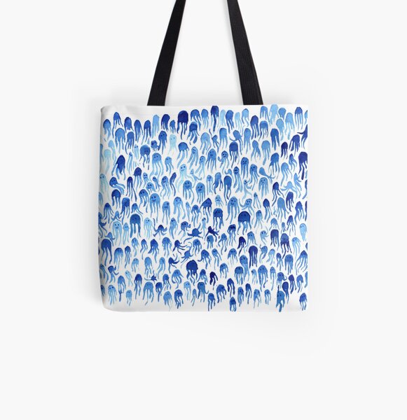 Blaue Cuthulu Kraken-Muster-Beschaffenheit nett und lustig Allover-Print Tote Bag