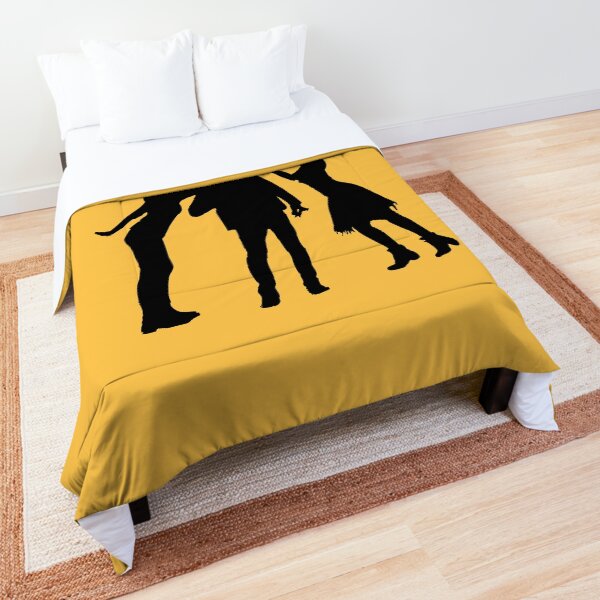 Polyamory: three people in love on yellow Comforter