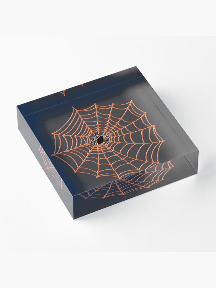 Alternate view of Spider Web Pattern - Black on Bright Orange - Spiderweb pattern by Cecca Designs Acrylic Block