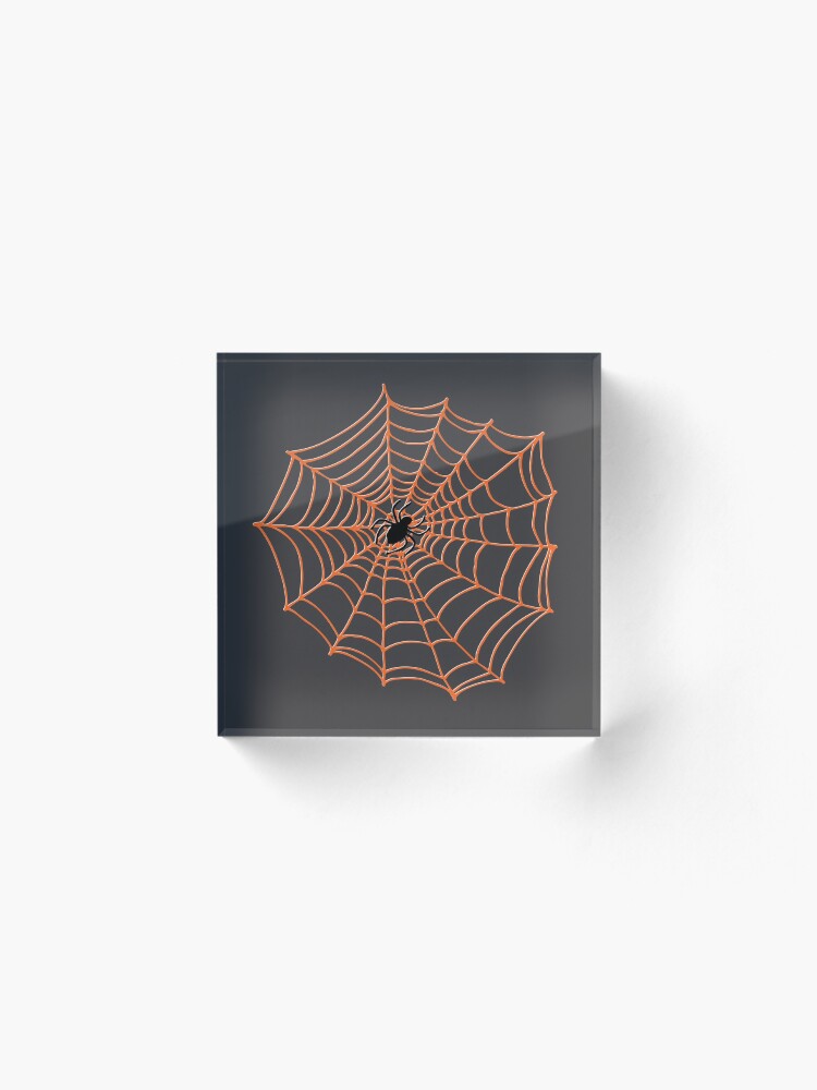 Alternate view of Spider Web Pattern - Black on Bright Orange - Spiderweb pattern by Cecca Designs Acrylic Block