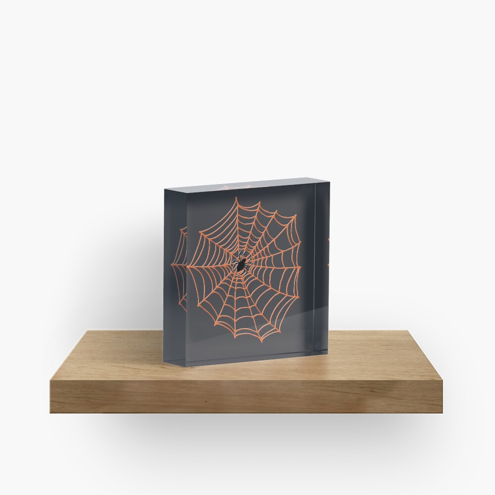 Spider Web Pattern - Black on Bright Orange - Spiderweb pattern by Cecca Designs Acrylic Block