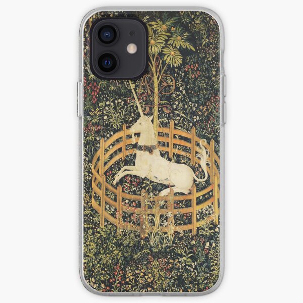 UNICORN AND GOTHIC FANTASY FLOWERS, GREEN FLORAL MOTIFS iPhone Soft Case