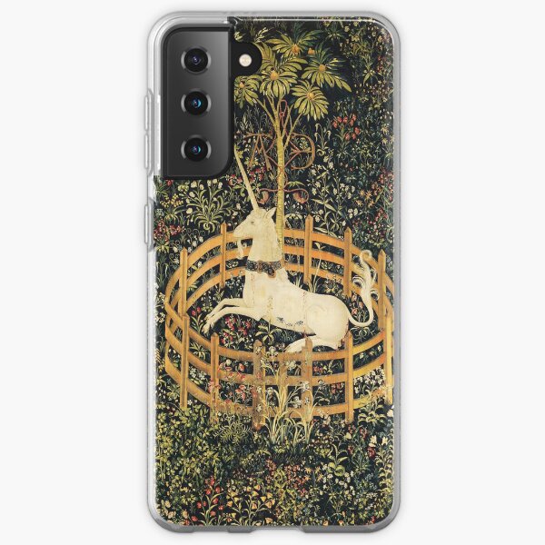 UNICORN AND GOTHIC FANTASY FLOWERS, GREEN FLORAL MOTIFS Samsung Galaxy Soft Case