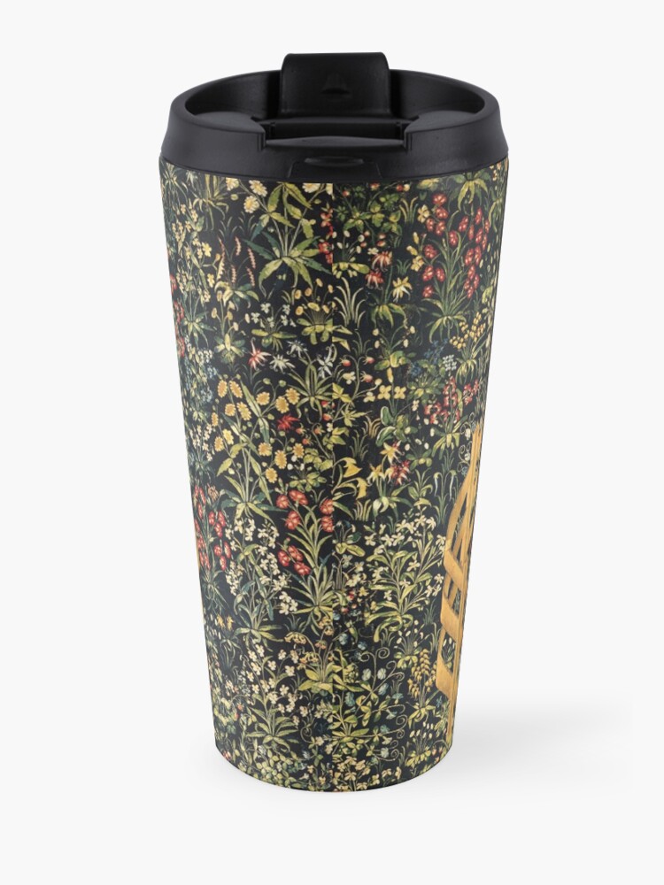 Alternate view of UNICORN AND GOTHIC FANTASY FLOWERS, GREEN FLORAL MOTIFS Travel Mug