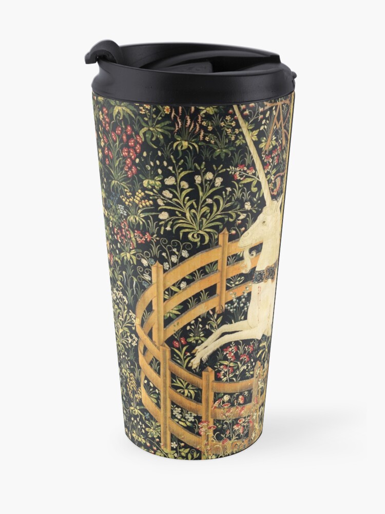 Alternate view of UNICORN AND GOTHIC FANTASY FLOWERS, GREEN FLORAL MOTIFS Travel Mug