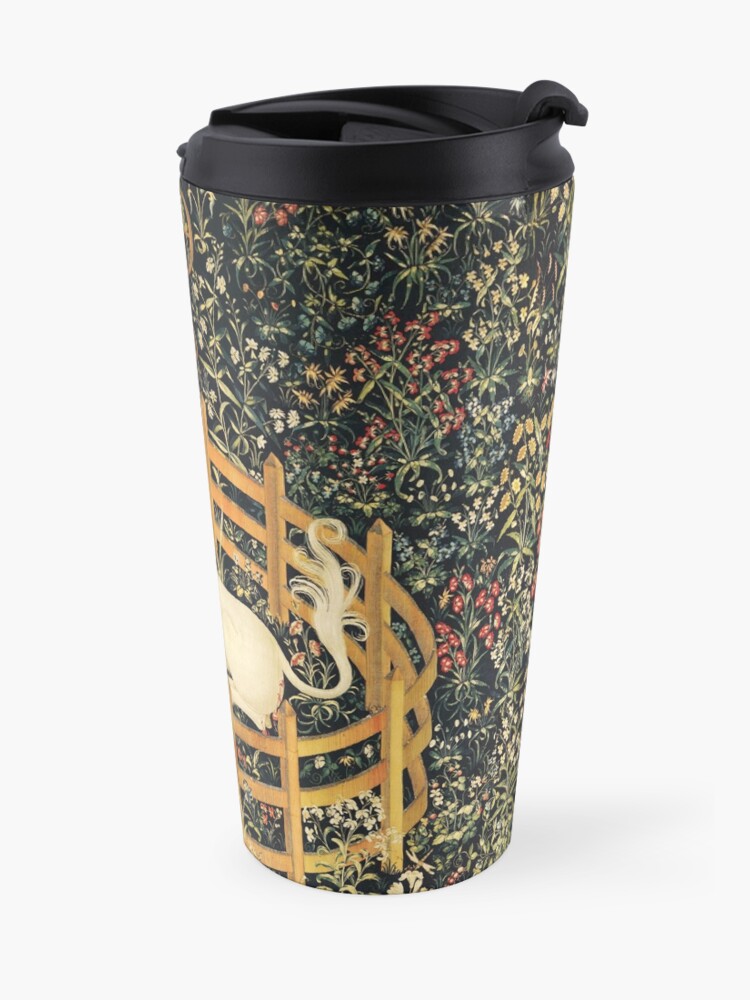 Alternate view of UNICORN AND GOTHIC FANTASY FLOWERS, GREEN FLORAL MOTIFS Travel Mug