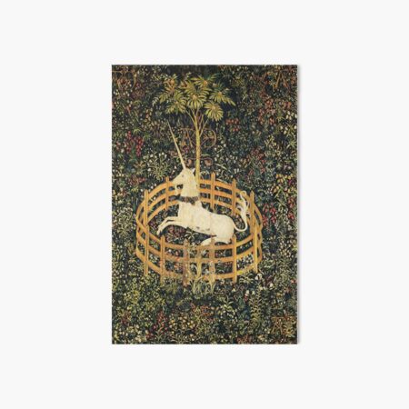 UNICORN AND GOTHIC FANTASY FLOWERS, GREEN FLORAL MOTIFS Art Board Print