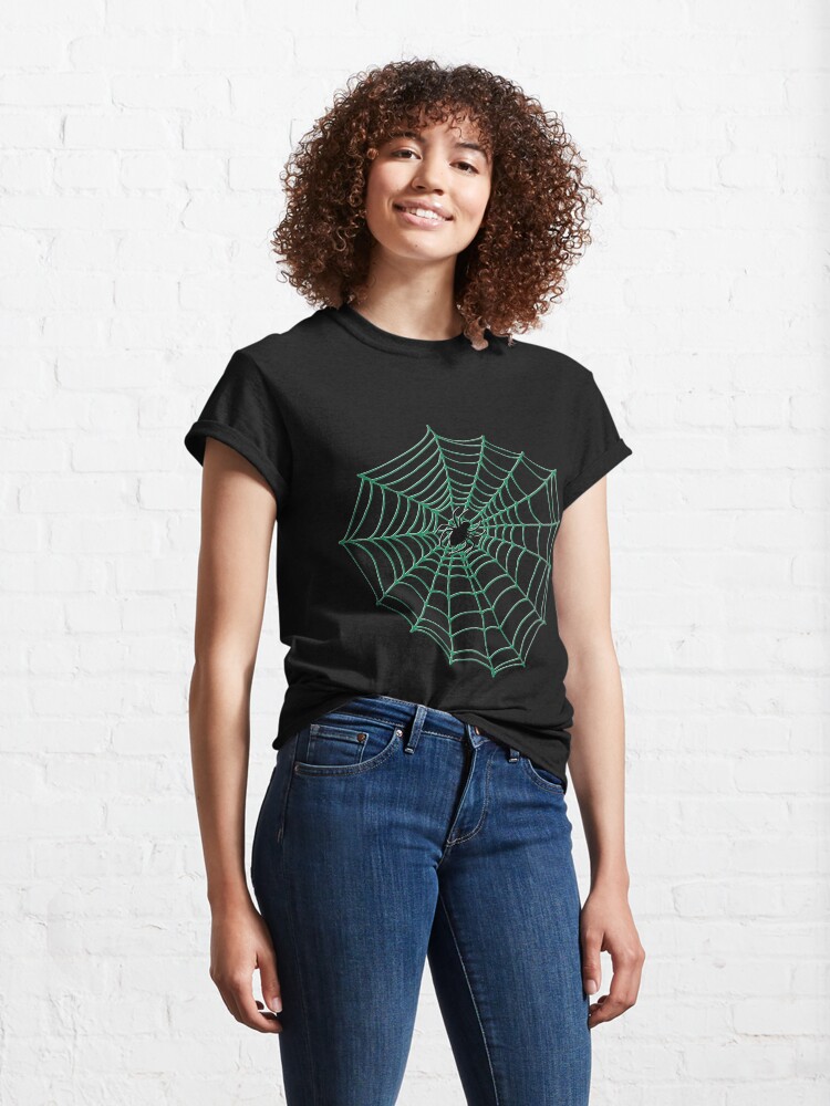 Alternate view of Spider Web Pattern - Black on Green - Spiderweb pattern by Cecca Designs Classic T-Shirt