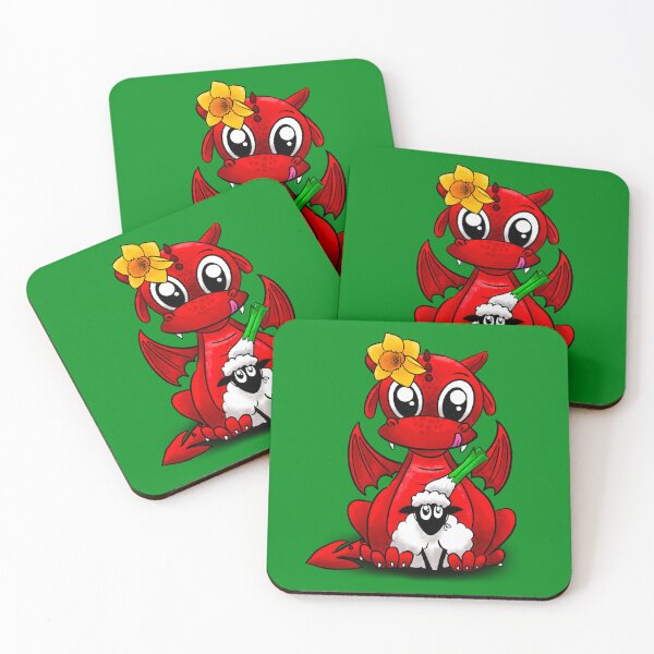 Item preview, Cute Cartoon Welsh Dragon with Sheep & Daffodil & Leek Digital Art designed and sold by Tarnya Jones.