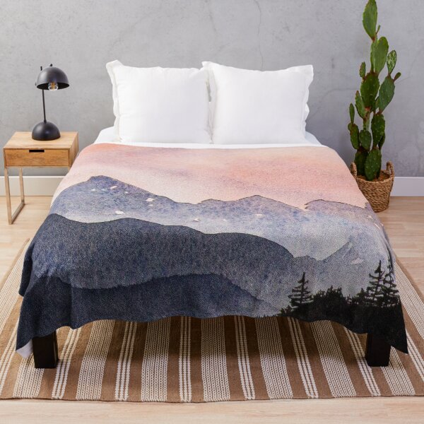 Item preview, Red Sunset over Mountains, Hand Painted in Watercolor designed and sold by Chantellearts.