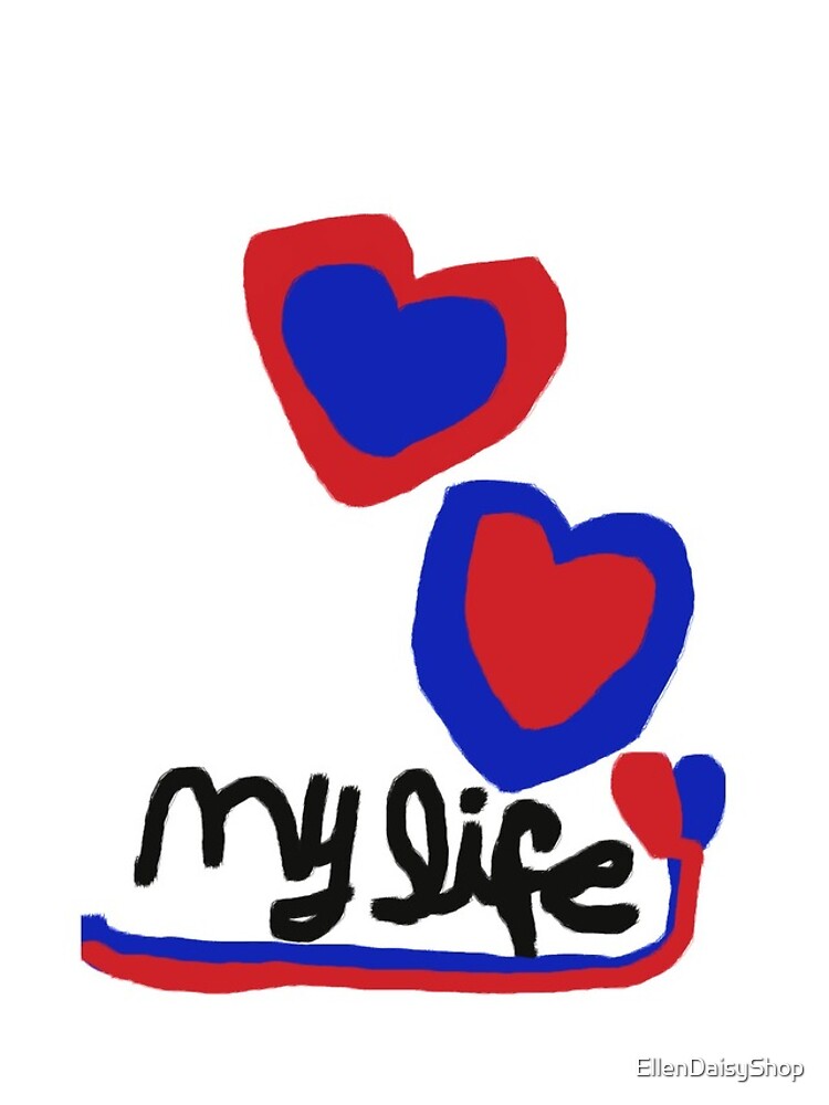 love My life Heart T-Shirt Blue Red Hearts by EllenDaisyShop