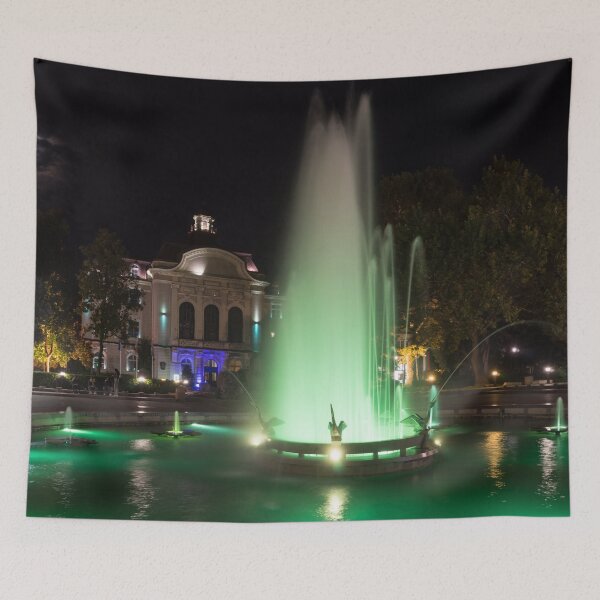 Item preview, Emerald Green Pelican Fountain - Plovdiv Bulgaria Night Magic designed and sold by Georgia Mizuleva.