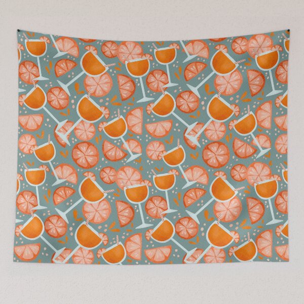 Item preview, Spritz cocktail pattern with oranges in grey-blue designed and sold by Lenecreates.