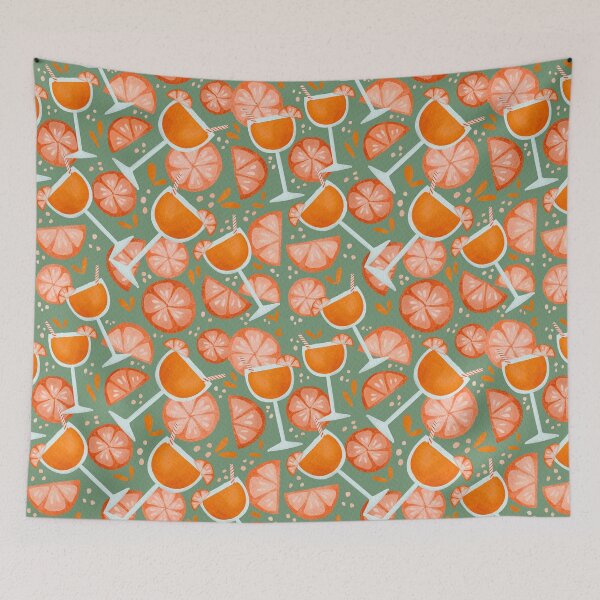 Item preview, Spritz cocktail with orange pattern in green designed and sold by Lenecreates.