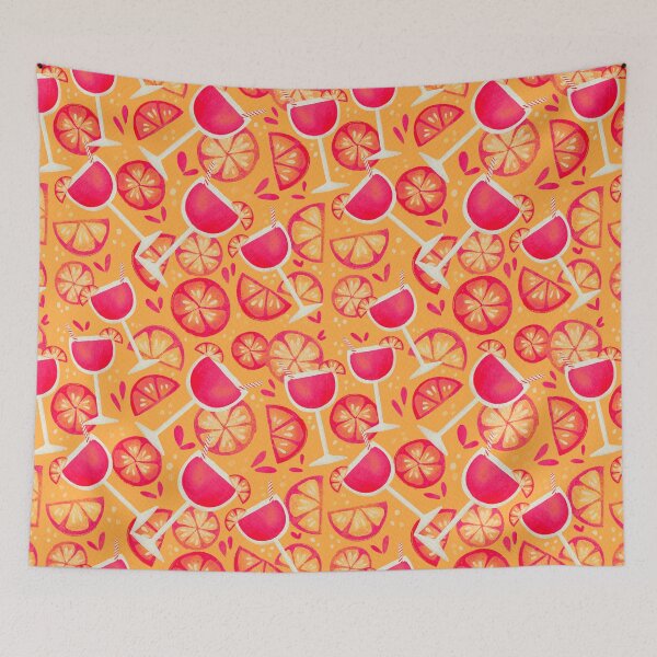 Item preview, Pink grapefruit cocktail spritz in yellow pattern designed and sold by Lenecreates.