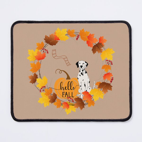 Item preview, Dalmatian Dog with Autumn Leaf Circle, Pumpkin and Hello Fall Sign designed and sold by SeasonalDogs.