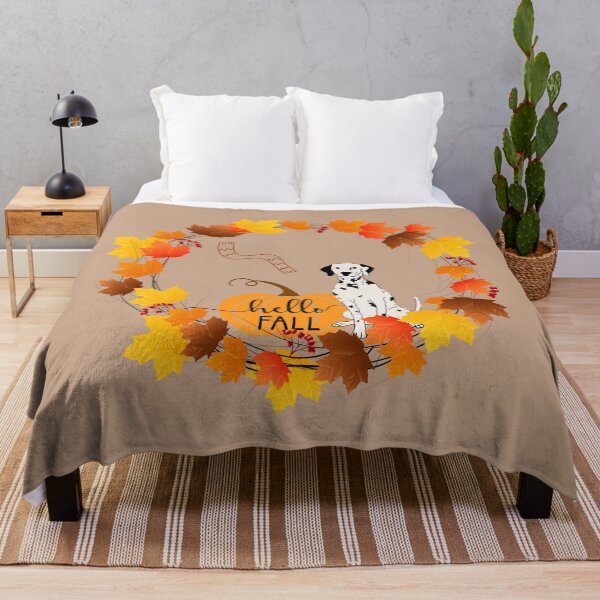 Item preview, Dalmatian Dog with Autumn Leaf Circle, Pumpkin and Hello Fall Sign designed and sold by SeasonalDogs.