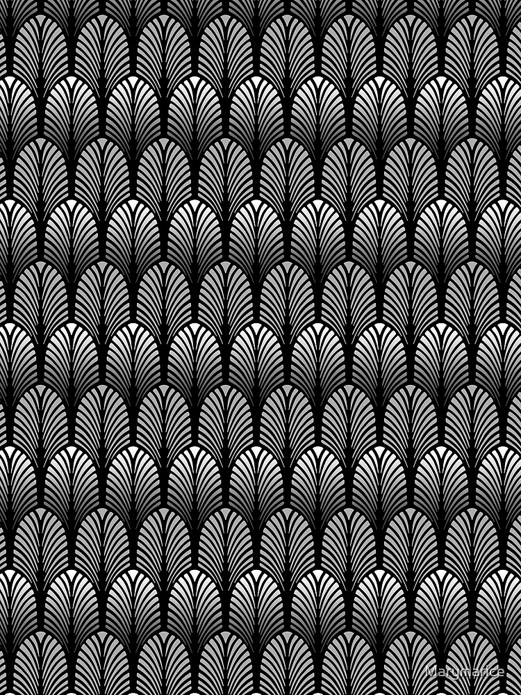 Art Deco Feather Pattern, Silver Gray and Black by Marymarice