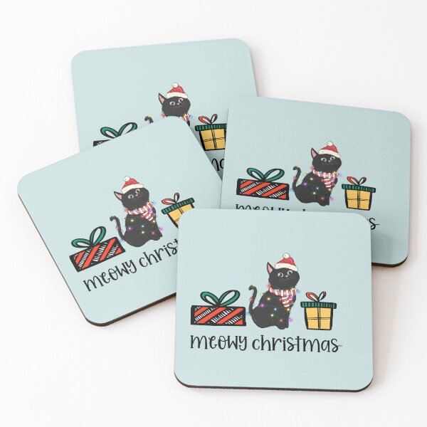 Item preview, meowy Christmas with black cat, lights and presents from santa designed and sold by ninjapineapple.